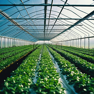 温背景图片_充满绿色植被的蔬菜温室内的景色