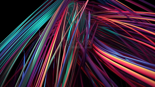 颜色彩虹背景图片_抽象设计中彩色线条构成的未来派 3D 插图