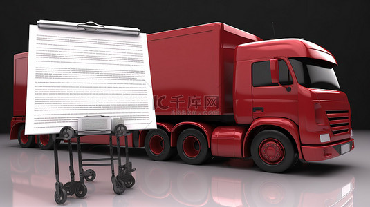 送货清单背景图片_带有清单的运输主题卡车令人惊叹的 3D 渲染