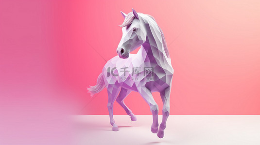 粉红色独角兽在横幅上驰骋的 3D 抽象插图