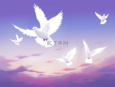 和平的家园背景图片_可以看到一群白鸽在天空中飞翔