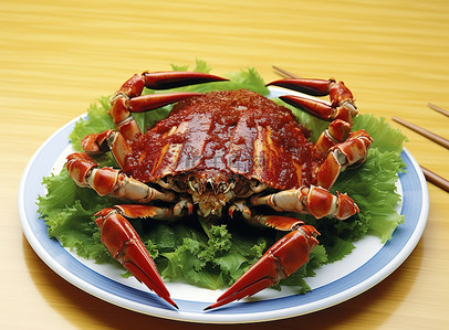 蟹蟹背景图片_上面有酱汁和生菜的螃蟹的图像