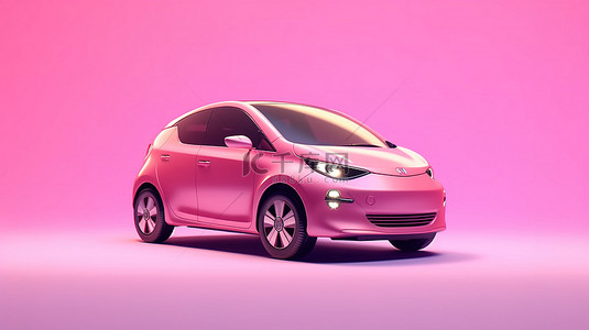 可爱的粉色小型电动掀背车 3D 插图
