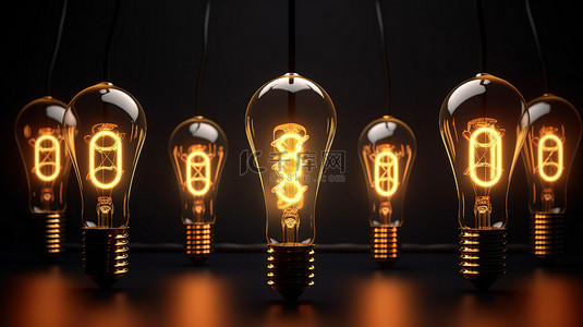 创意对话框背景图片_黑色背景 3D 渲染上带有灯泡的照明创意标志