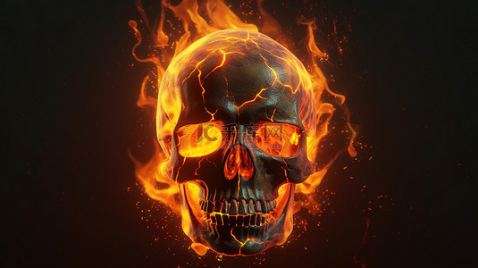 烧焦头骨的火热 3D 渲染