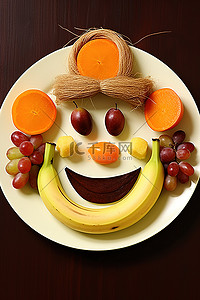 胡萝卜鼻子背景图片_盘子里有香蕉胡萝卜和苹果