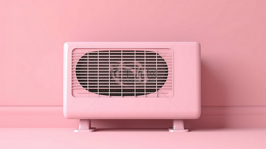空调机组粉红色背景的 3D 渲染，带室外和室内窗户