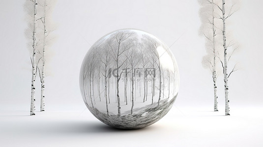 白色背景在 3D 渲染中展示桦木球体