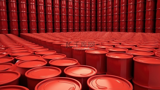 堆叠在 3D 渲染插图中的红色气桶阵列