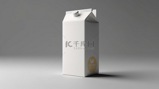 牛奶或果汁盒的包装模型在 3D 渲染中隔离在白色