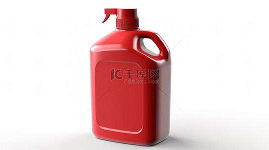 红色塑料洗涤剂容器瓶的白色背景 3D 渲染，具有适合您设计的空白标签空间