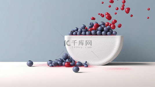 蓝莓汁背景图片_用于在奶油 3D 渲染上展示带有层叠蓝莓的产品的空闲舞台