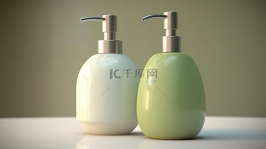 补充瓶背景图片_皂液器和补充瓶组的 3D 渲染