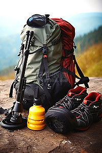 登山徒步背景图片_徒步旅行者的背包和徒步装备