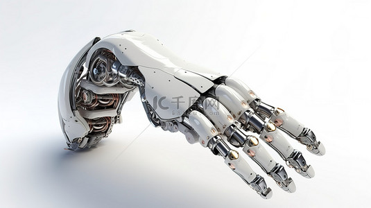 人手机械臂背景图片_白色背景展示了机器人手及其复杂手指的 3D 渲染