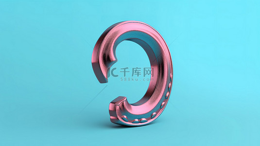 双色调风格粉色古董铁马蹄铁在 3D 渲染中蓝色背景生锈