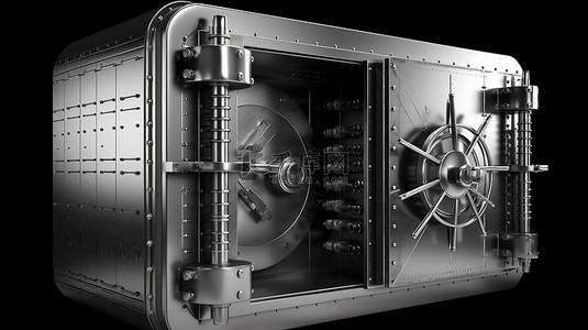 X 射线 3D 渲染中的隔离钢制银行保险箱或金库