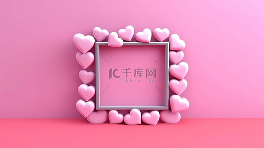 爱情信息的浪漫心形框架可爱的 3d 渲染