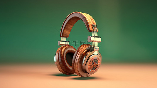 3d 渲染老式木制耳机图标插图