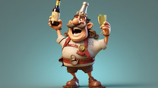 酒瓶和高卢的俏皮庆祝 3d 插图
