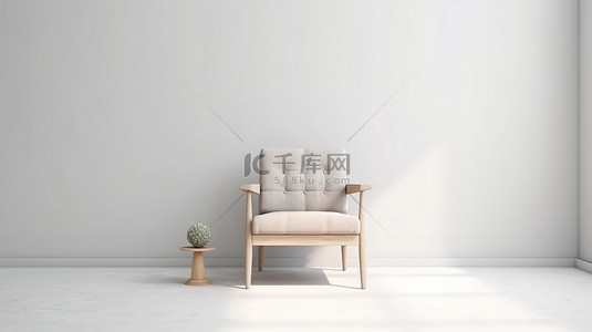 抬头的小男孩背景图片_天鹅绒木椅，位于宁静的室内环境中，与空白的白墙 3D 渲染相对应