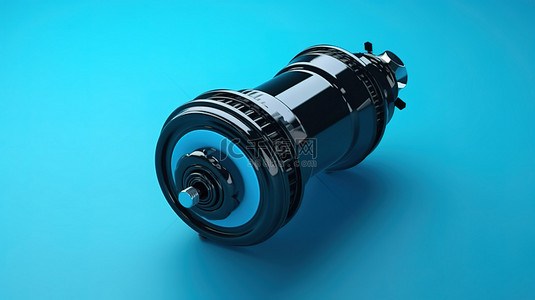 黑色工业背景图片_蓝色背景上汽车维修零件黑色燃油滤清器的 3d 插图