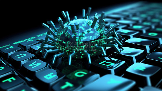 电脑病毒背景图片_感染病毒的电脑键盘的 3d 插图