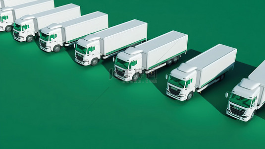 3D 渲染中绿色背景上白色卡车的鸟瞰图
