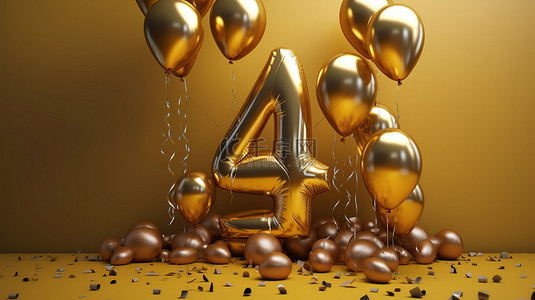 生日快乐卡背景图片_3d 渲染的金色气球背景，庆祝快乐的 45 岁生日