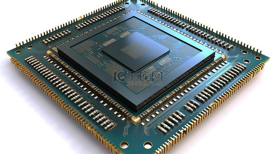 白色背景展示 3d 渲染的 cpu 芯片或微芯片