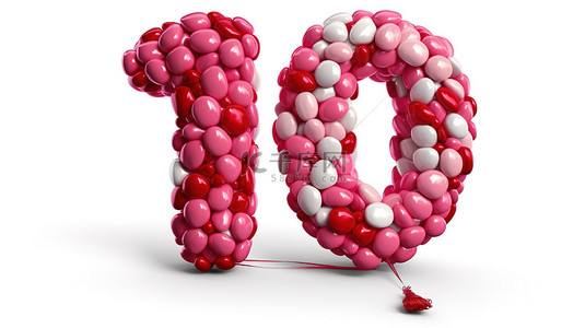 在白色背景上隔离的字形玫瑰气球的 3D 插图