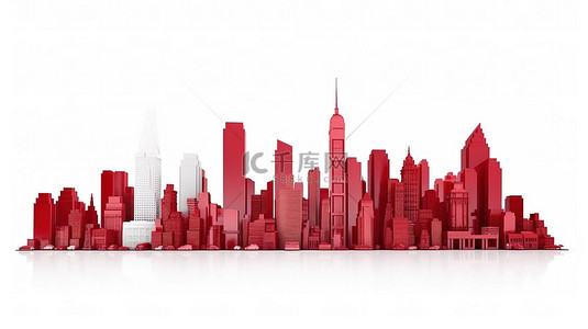 红色装饰品手绘背景图片_白色背景下红色大城市交叉的 3d 渲染