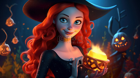 火红头发女巫的 3d 插图