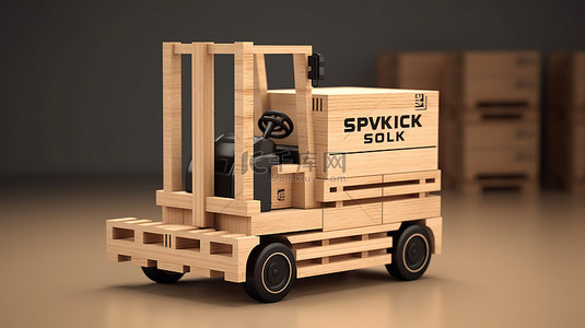 由叉车举起的托盘上斯洛伐克制造的木箱的 3D 渲染