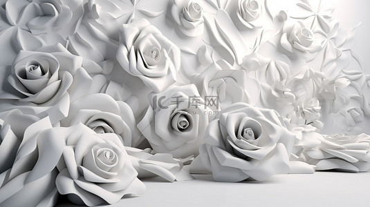 场景花卉背景图片_具有 3d 玫瑰背景的白色场景