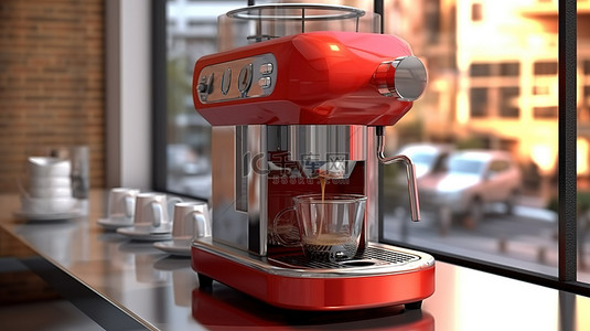 咖啡元素背景图片_咖啡店中咖啡机的数字插图 3D 渲染
