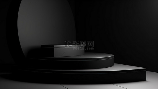 不对称抽象背景与黑色 3D 产品展示台用于摄影广告