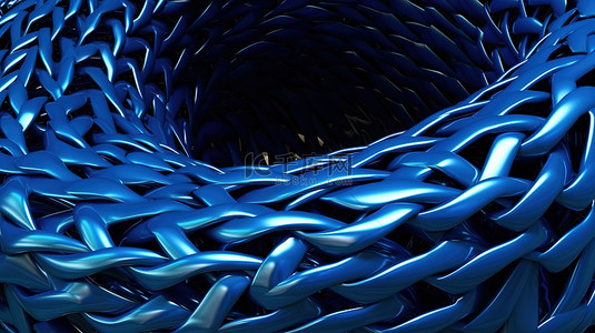 编织网背景图片_金属丝编织成蓝色柳条背景 3D 插图和渲染