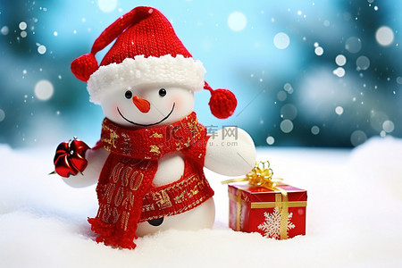 红色礼物圣诞树背景图片_冬天雪人壁纸与红色礼物