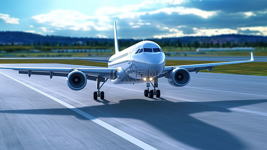 航空公司背景图片_飞机从机场跑道上升的 3d 渲染