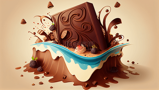 巧克力蛋糕美味插画背景