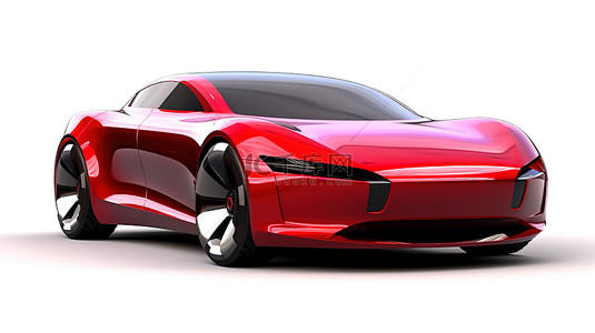 生态友好型运动轿跑车概念车，具有插入式混合动力技术 3D 渲染白色背景