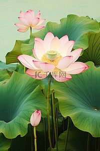 池塘花背景图片_池塘绿叶上盛开的粉红色莲花