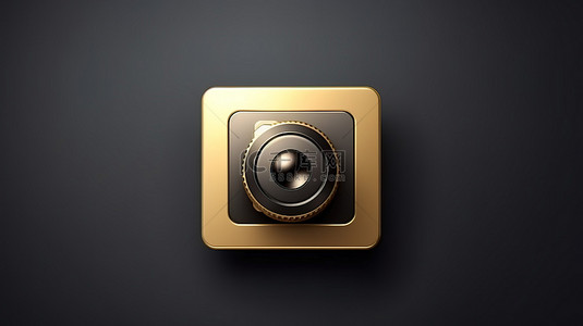 方形ui界面背景图片_黑色方形按钮 ui ux 元素上金色相机图标的 3d 渲染