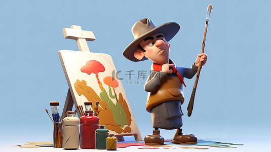 卡通2019背景图片_3d 插图中的卡通画家