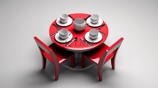 红色单色餐桌简单化 3d 图标