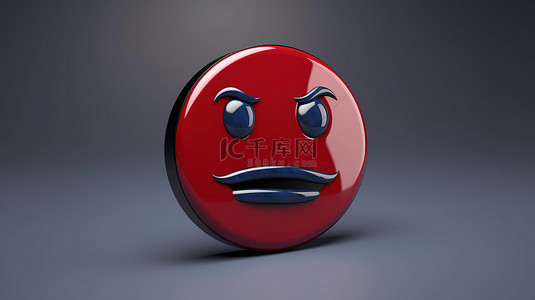 具有单色和轮廓表情符号效果的圆形按钮上哭泣情感图标的 3D 渲染