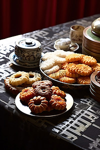 韩国传统美食背景图片_桌子旁边有各种美食