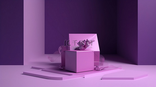礼物盒框架背景图片_为商业设计 3d 插图推出紫色主题的空白画布 3d 渲染打开礼物盒