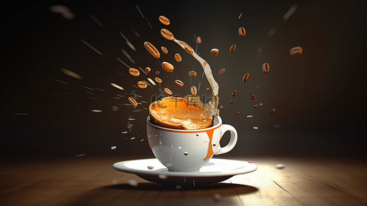液体咖啡背景图片_咖啡饮品热饮溢出咖啡豆